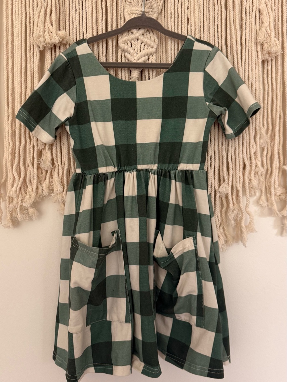 Girls' Green Buffalo Check Pocket Dress